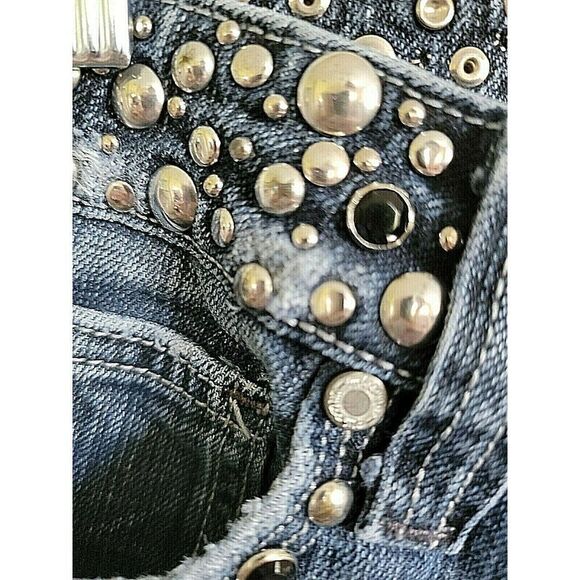Miss Me Size 27 Mid Rise Anchorage Jeans Boot Cut Studded Biker Jeans Pants - Picture 5 of 12